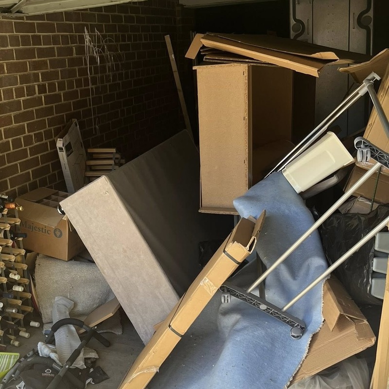Bulky waste in a garage awaiting collection